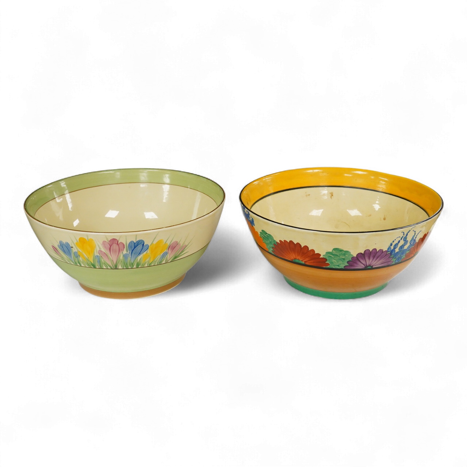 Two Clarice Cliff bowls comprising Crocus pattern and Gayday Bizarre pattern, each 22cm in diameter